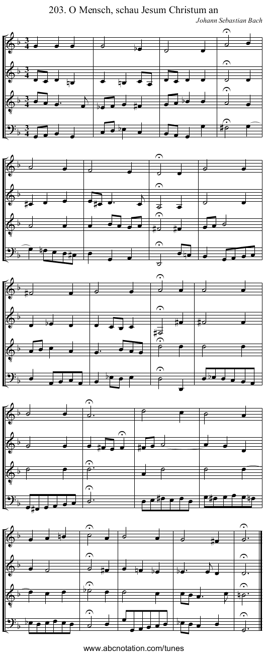 203. O Mensch, schau Jesum Christum an - staff notation