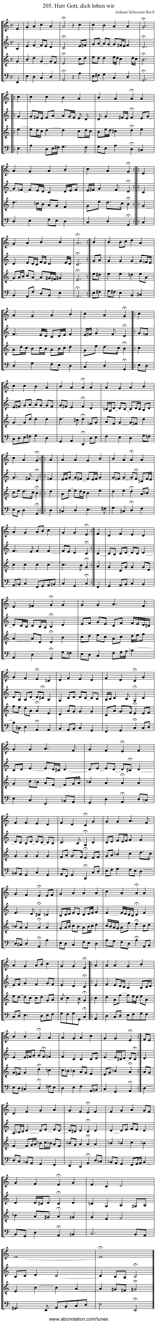 205. Herr Gott, dich loben wir - staff notation