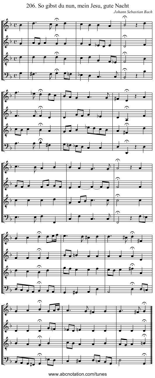 206. So gibst du nun, mein Jesu, gute Nacht - staff notation