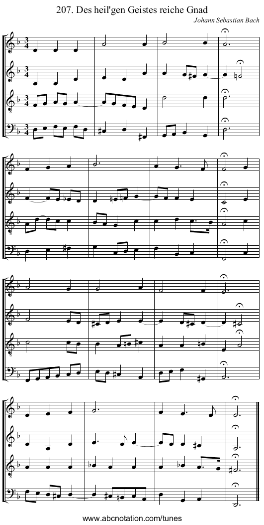 207. Des heil'gen Geistes reiche Gnad - staff notation