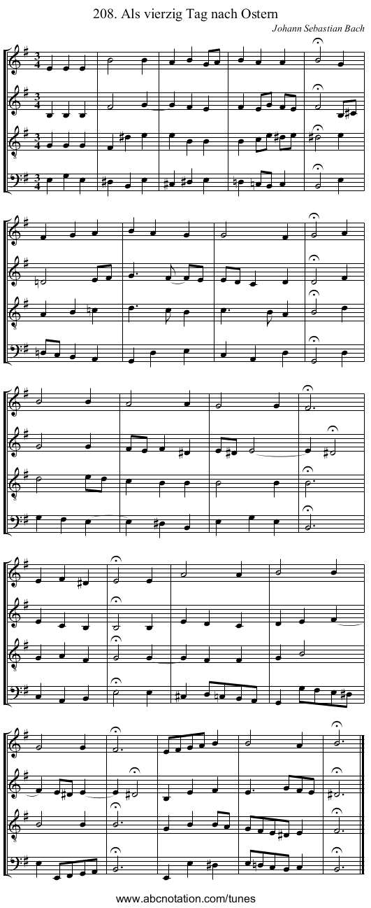 208. Als vierzig Tag nach Ostern - staff notation
