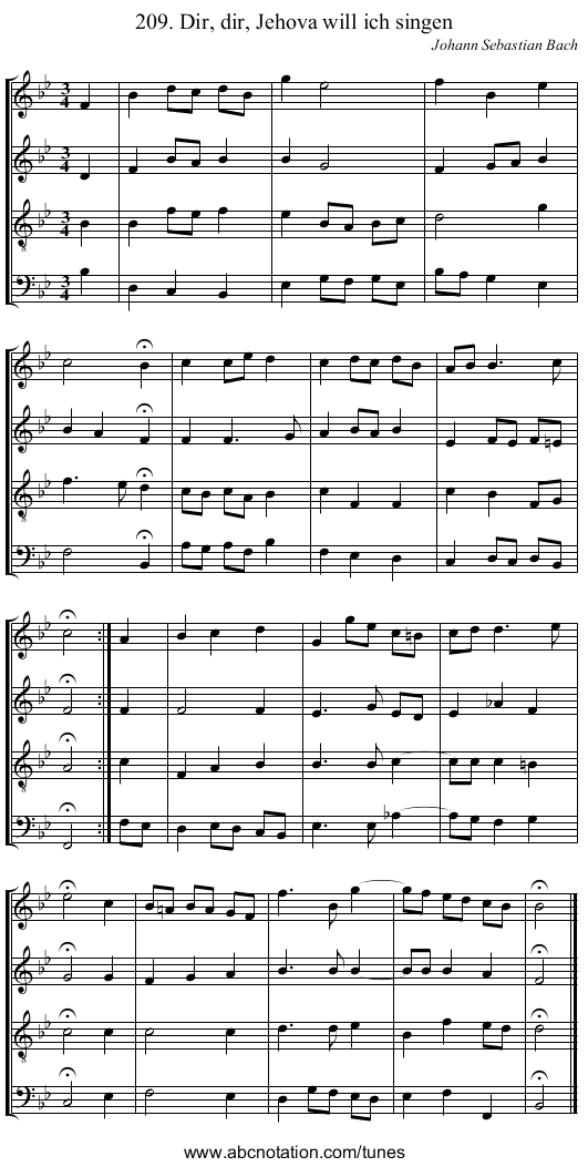 209. Dir, dir, Jehova will ich singen - staff notation