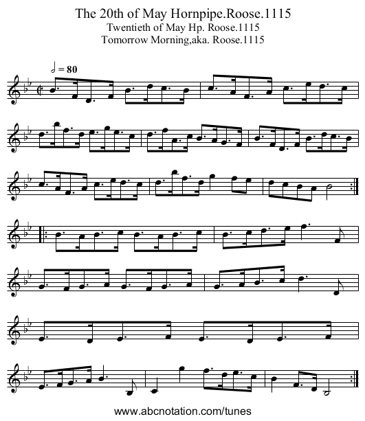 20th of May Hornpipe.Roose.1115, The - staff notation