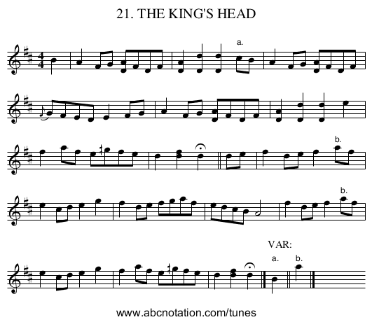 21. THE KING'S HEAD - staff notation