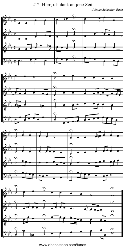 212. Herr, ich dank an jene Zeit - staff notation