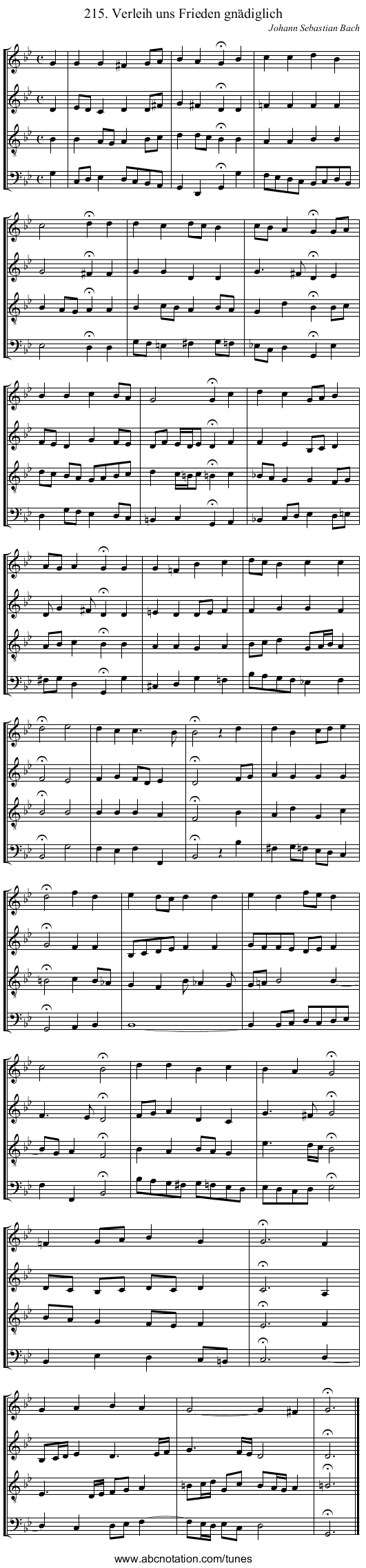 215. Verleih uns Frieden gn&auml;diglich - staff notation