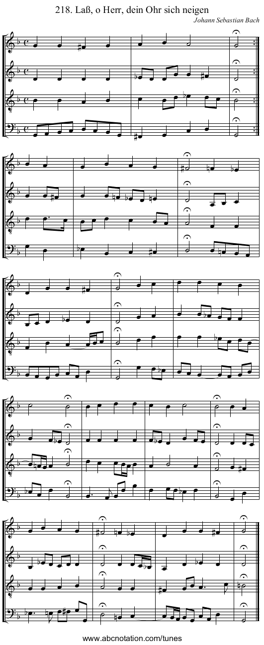 218. La&szlig;, o Herr, dein Ohr sich neigen - staff notation
