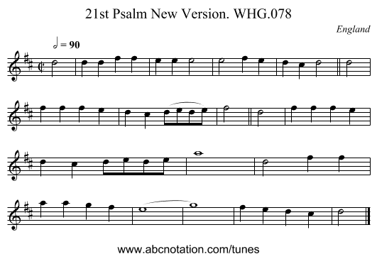 21st Psalm New Version. WHG.078 - staff notation