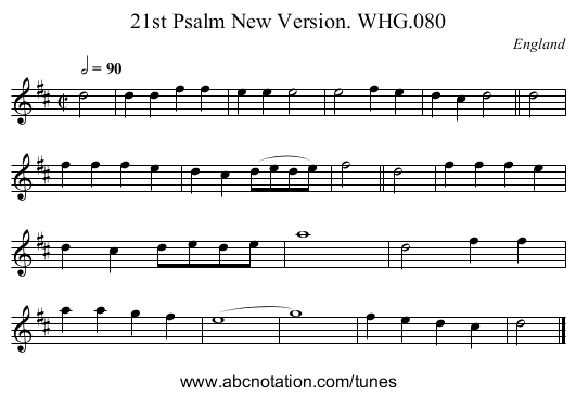 21st Psalm New Version. WHG.080 - staff notation