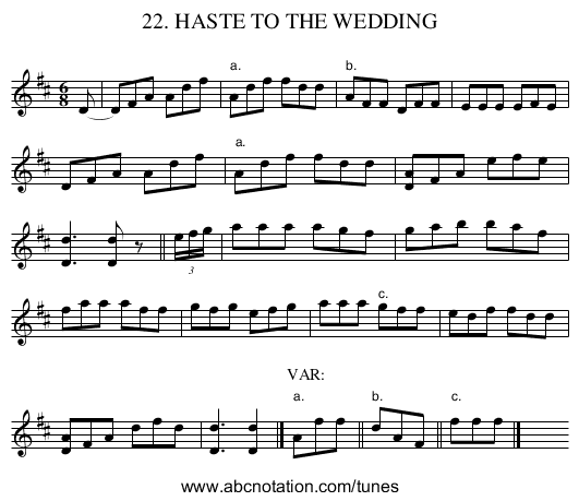 22. HASTE TO THE WEDDING - staff notation