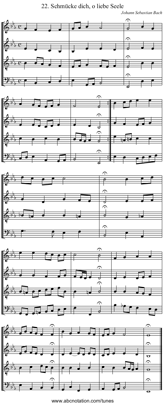 22. Schm&uuml;cke dich, o liebe Seele - staff notation