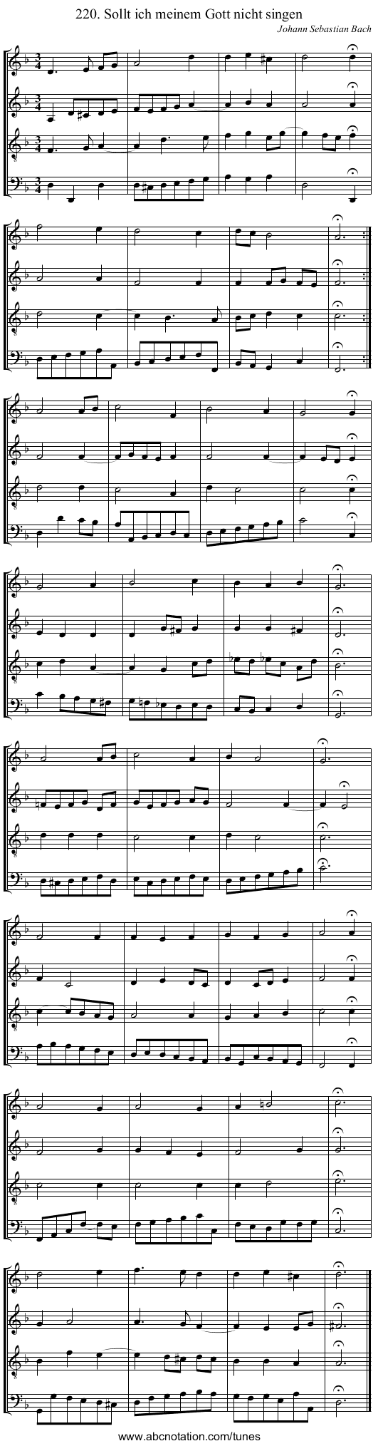 220. Sollt ich meinem Gott nicht singen - staff notation