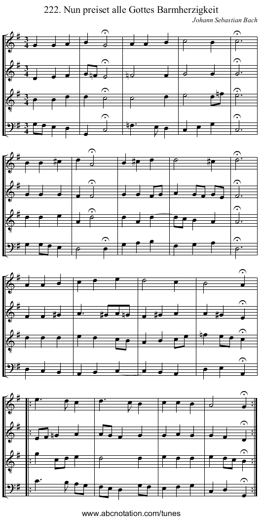 222. Nun preiset alle Gottes Barmherzigkeit - staff notation