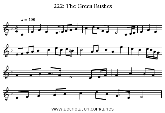 222: The Green Bushes - staff notation