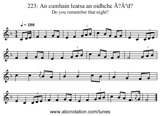 223: An cumhain leatsa an oidhche Ã?Âºd? - staff notation