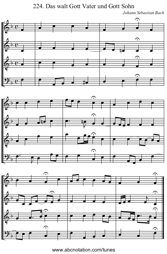224. Das walt Gott Vater und Gott Sohn - staff notation
