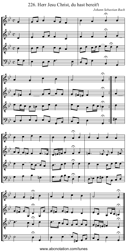 226. Herr Jesu Christ, du hast bereit't - staff notation