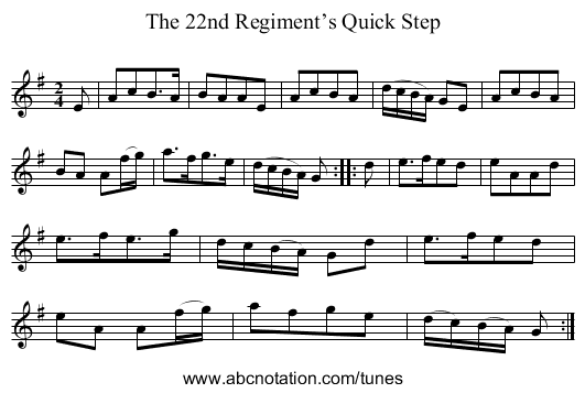 22nd Regiment’s Quick Step, The - staff notation