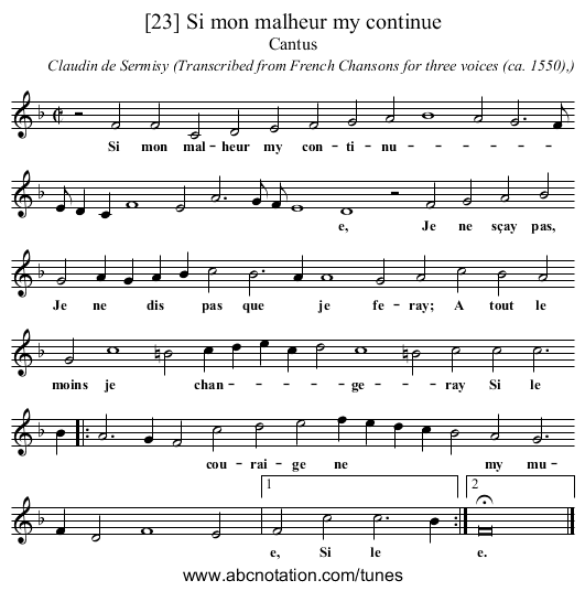 [23] Si mon malheur my continue - staff notation