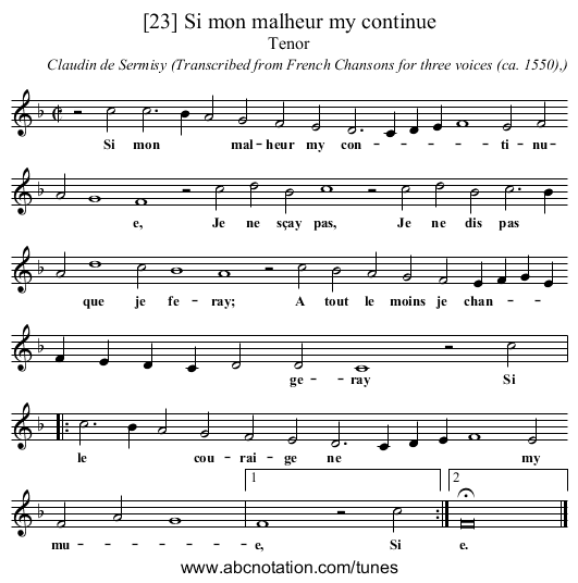[23] Si mon malheur my continue - staff notation