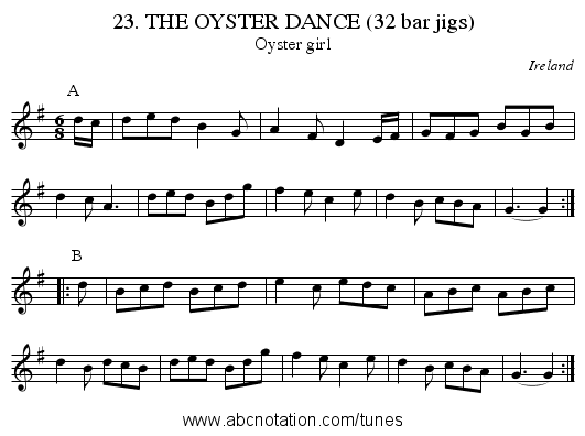 23. THE OYSTER DANCE (32 bar jigs) - staff notation
