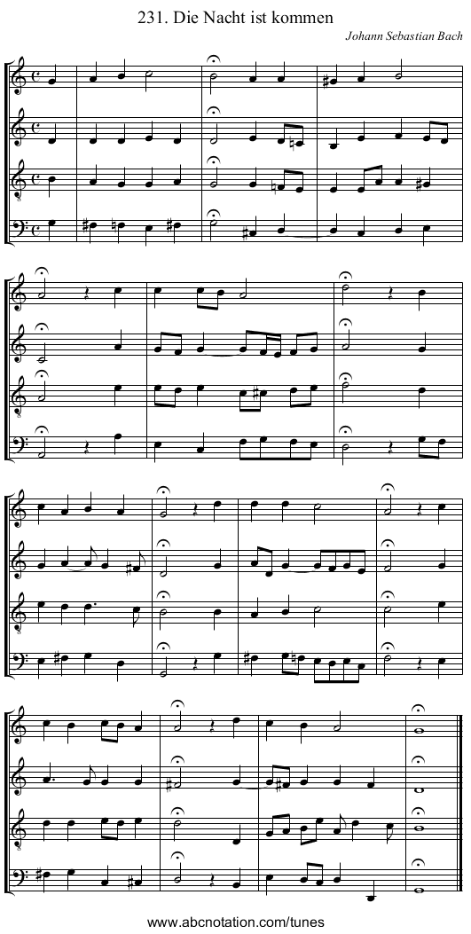 231. Die Nacht ist kommen - staff notation