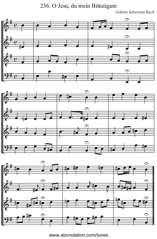 236. O Jesu, du mein Br&auml;utigam - staff notation