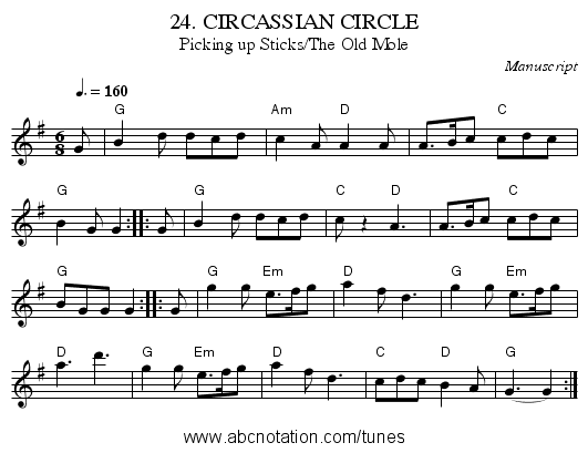 24. CIRCASSIAN CIRCLE - staff notation
