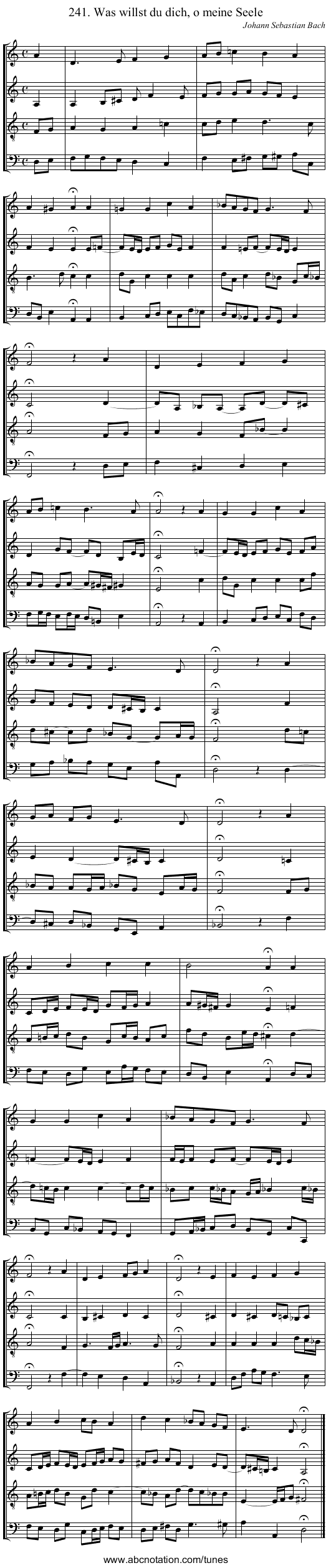 241. Was willst du dich, o meine Seele - staff notation