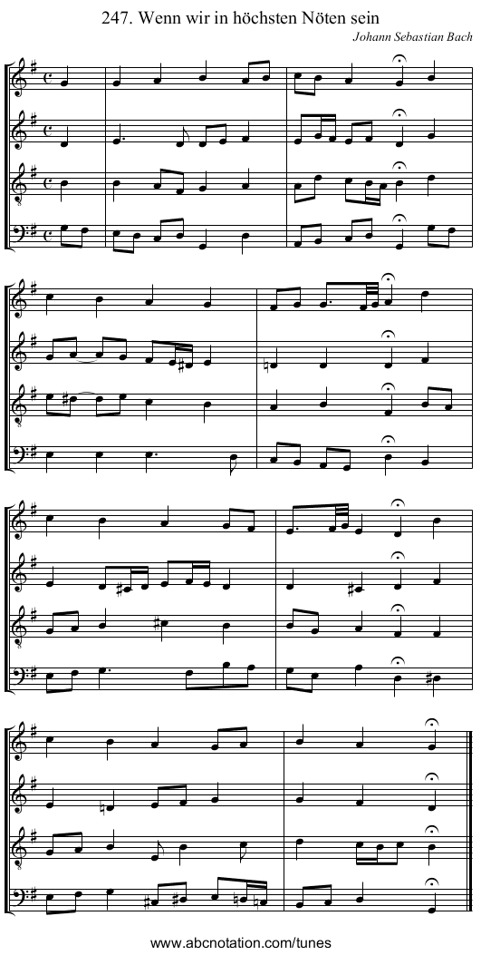 247. Wenn wir in höchsten Nöten sein - staff notation