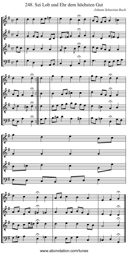 248. Sei Lob und Ehr dem h&ouml;chsten Gut - staff notation