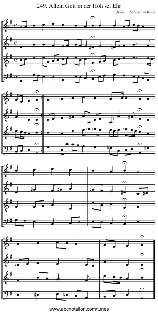 249. Allein Gott in der H&ouml;h sei Ehr - staff notation