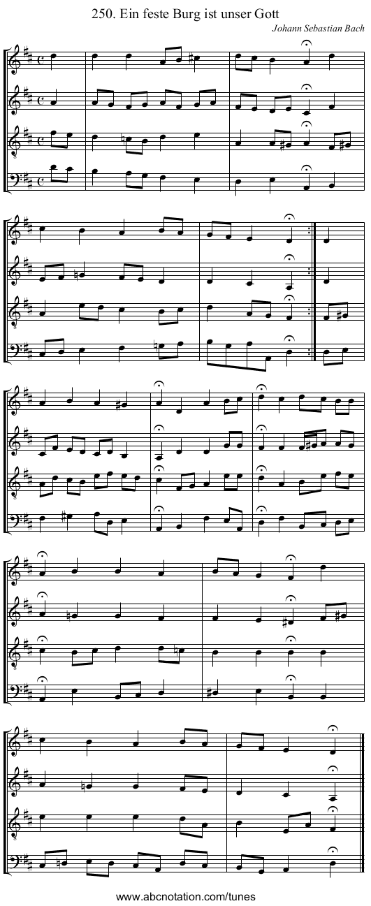 250. Ein feste Burg ist unser Gott - staff notation
