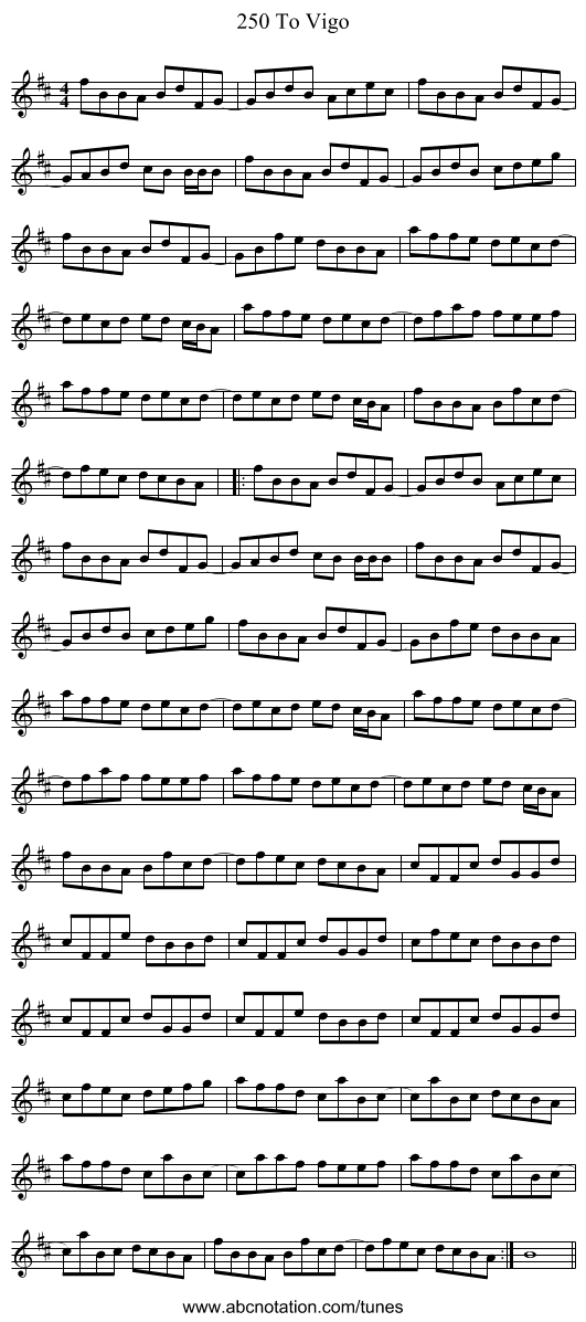 250 To Vigo - staff notation