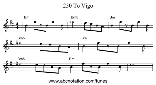 250 To Vigo - staff notation