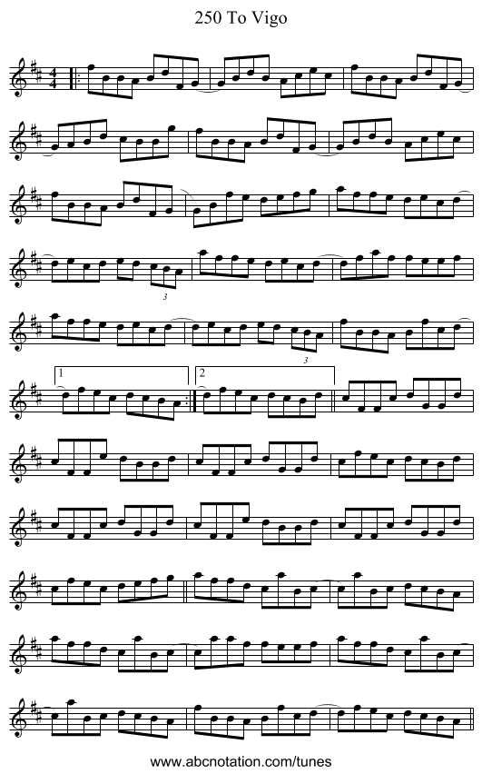 250 To Vigo - staff notation