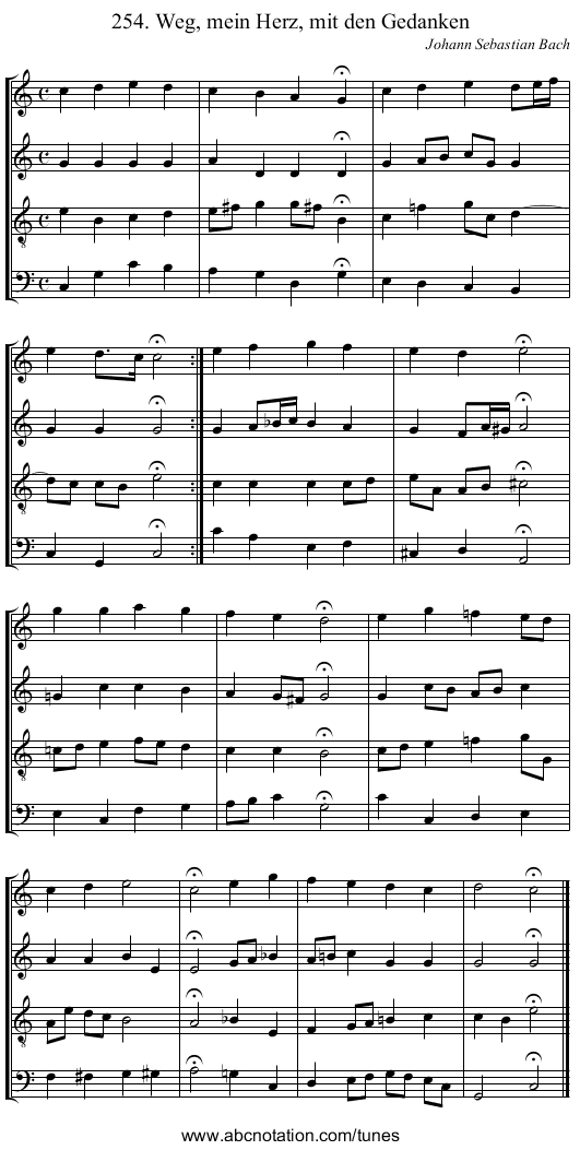 254. Weg, mein Herz, mit den Gedanken - staff notation