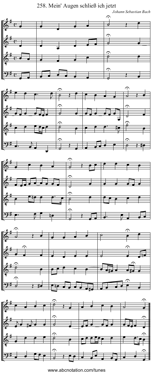 258. Mein' Augen schlie&szlig; ich jetzt - staff notation
