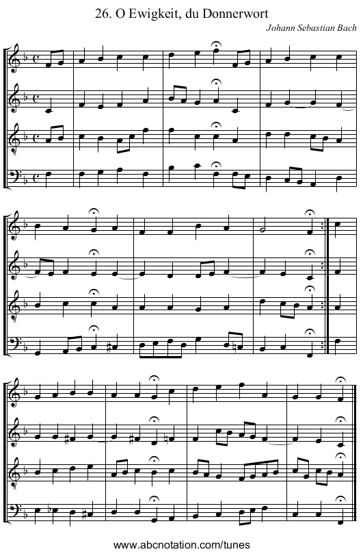 26. O Ewigkeit, du Donnerwort - staff notation