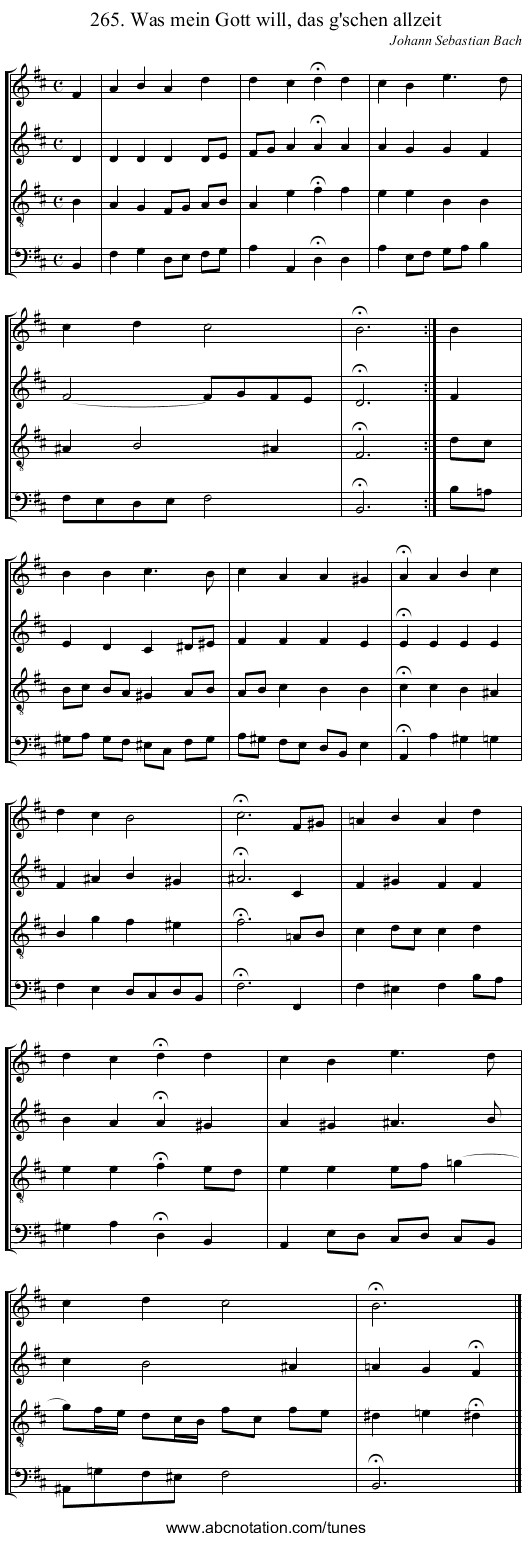 265. Was mein Gott will, das g'schen allzeit - staff notation