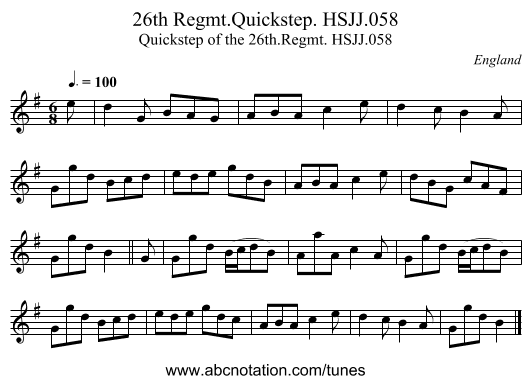26th Regmt.Quickstep. HSJJ.058 - staff notation