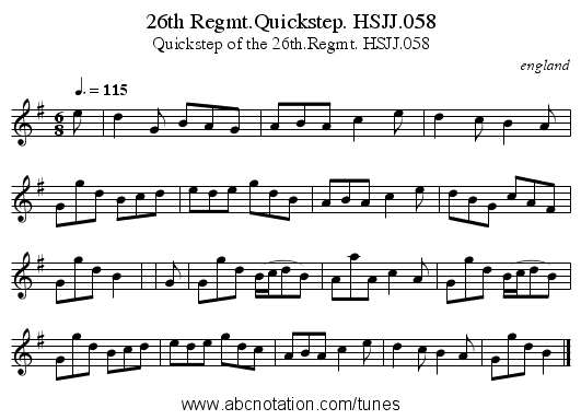 26th Regmt.Quickstep. HSJJ.058 - staff notation