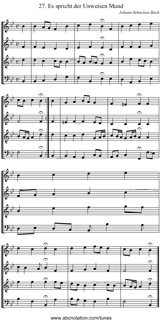 27. Es spricht der Unweisen Mund - staff notation