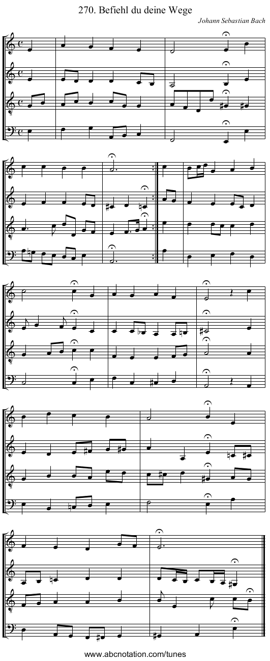 270. Befiehl du deine Wege - staff notation