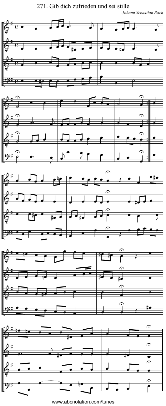 271. Gib dich zufrieden und sei stille - staff notation