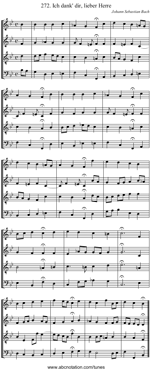 272. Ich dank' dir, lieber Herre - staff notation