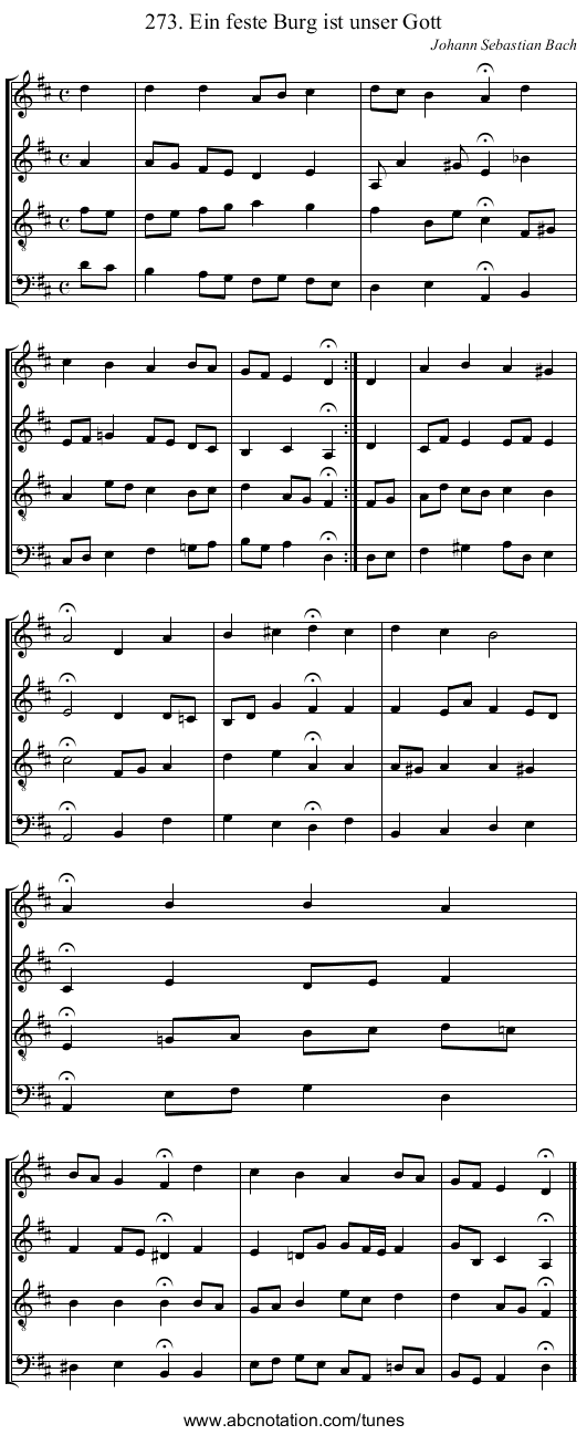 273. Ein feste Burg ist unser Gott - staff notation