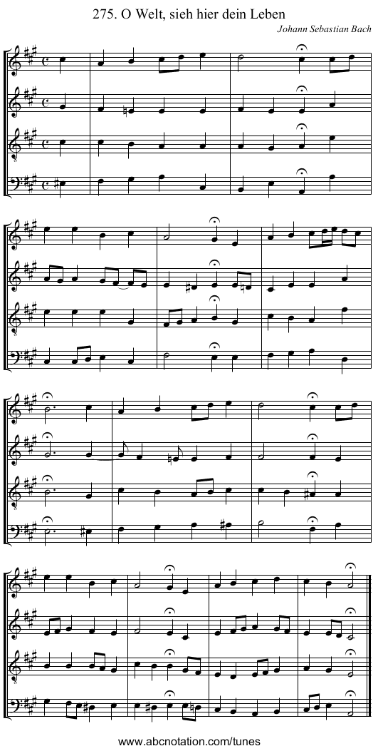 275. O Welt, sieh hier dein Leben - staff notation