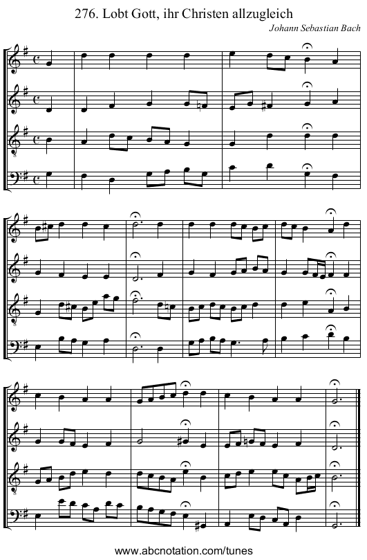 276. Lobt Gott, ihr Christen allzugleich - staff notation