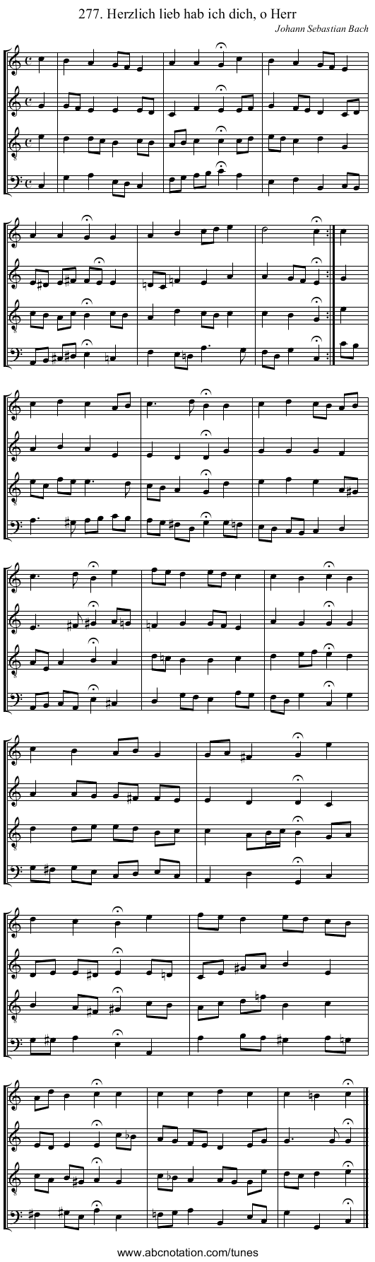 277. Herzlich lieb hab ich dich, o Herr - staff notation